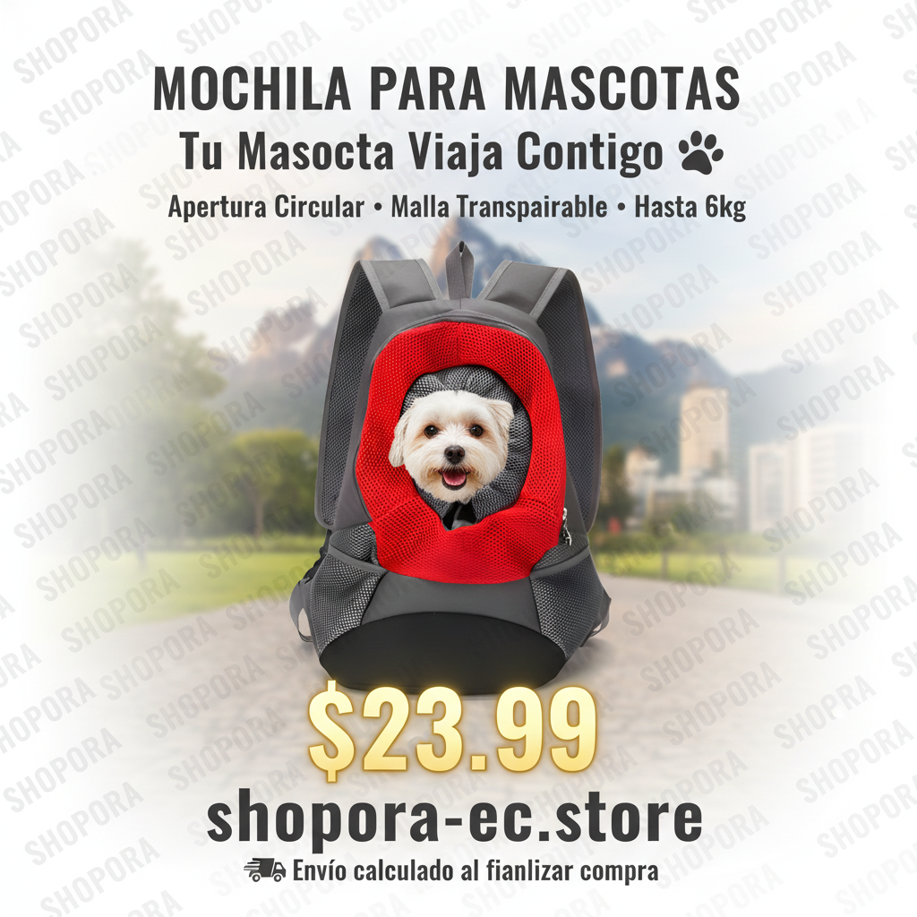 Mochila mascotas outdoor SHOPORA apertura frontal circular roja - shopora-ec.store