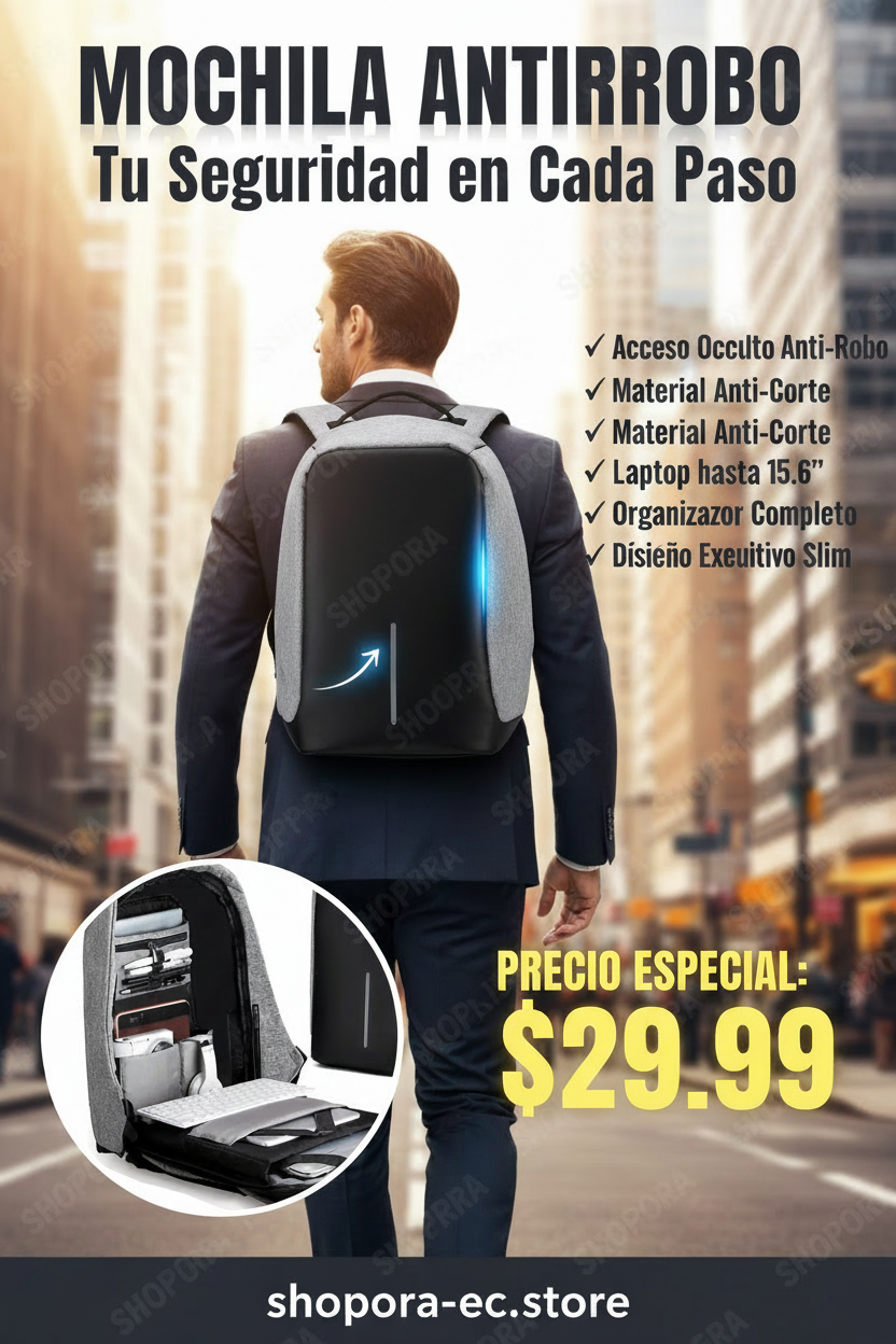 Mochila Antirrobo SHOPORA ejecutivo ciudad seguridad acceso oculto - $29.99 Envio GRATIS Ecuador