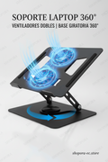 Accesorios Soporte Laptop con Ventiladores Dobles y Base Giratoria 360° | Negro