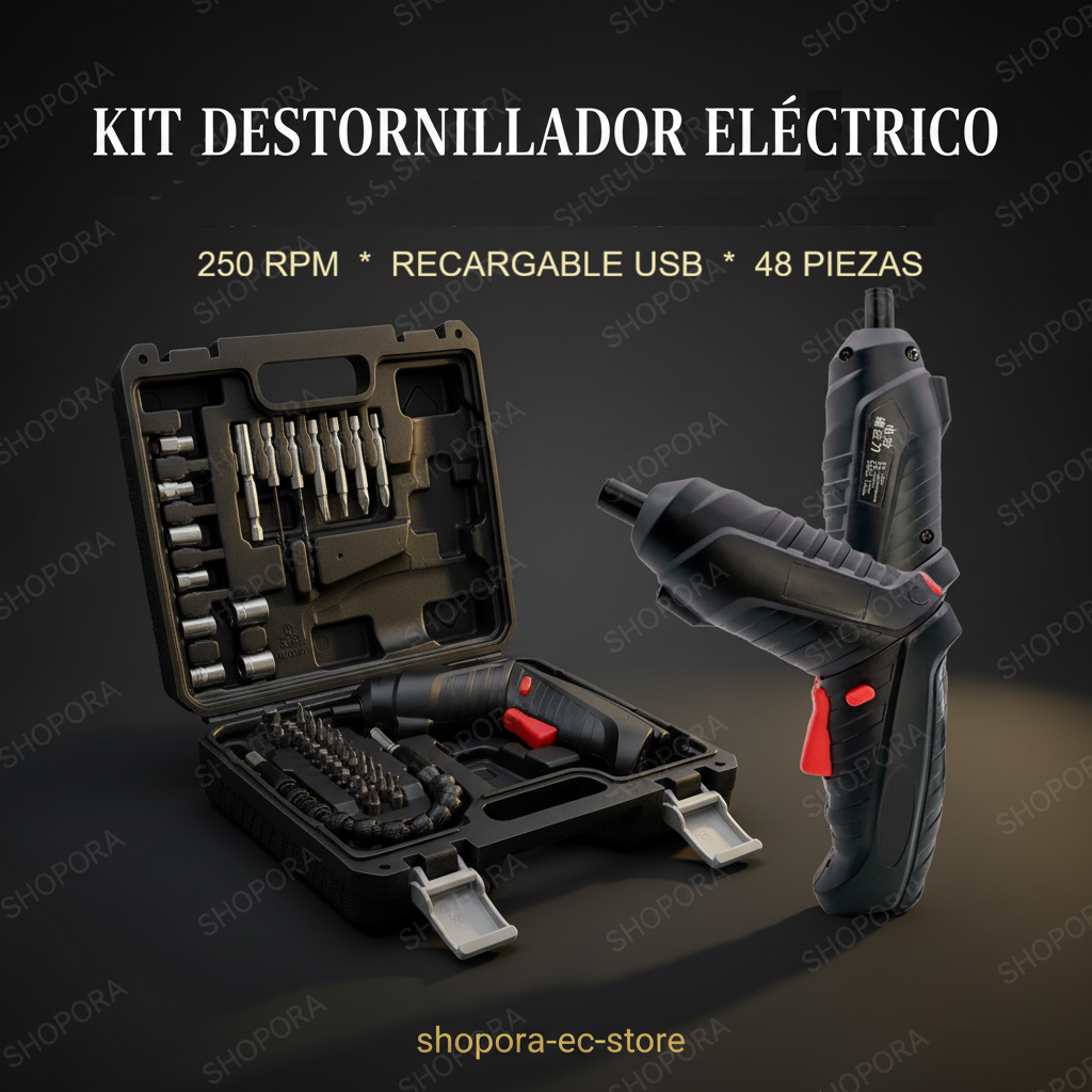 Herramientas Kit Destornillador Eléctrico Recargable Negro | Inalámbrico con Puntas & Estuche