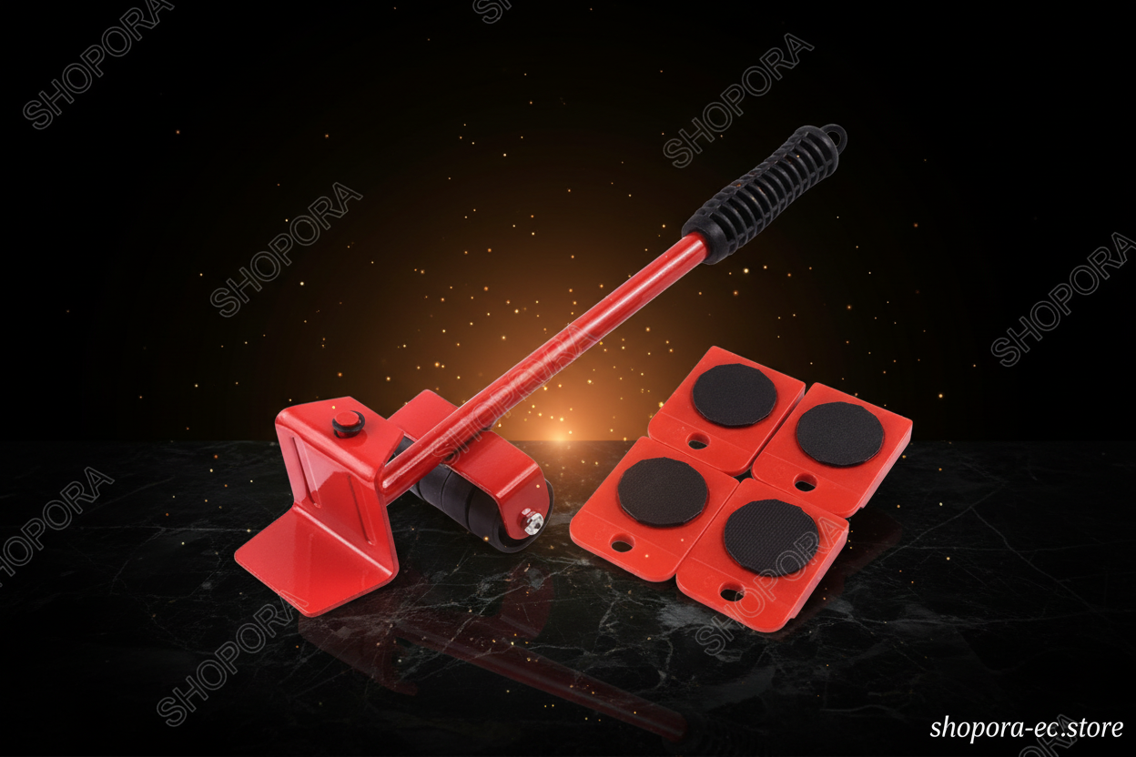Kit Profesional para Mover Muebles — Elevador + 4 Deslizadores con Ruedas