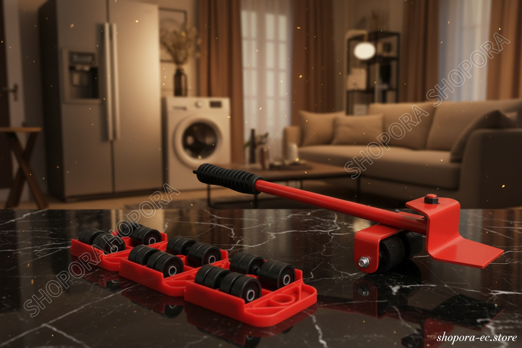 Kit Profesional para Mover Muebles — Elevador + 4 Deslizadores con Ruedas