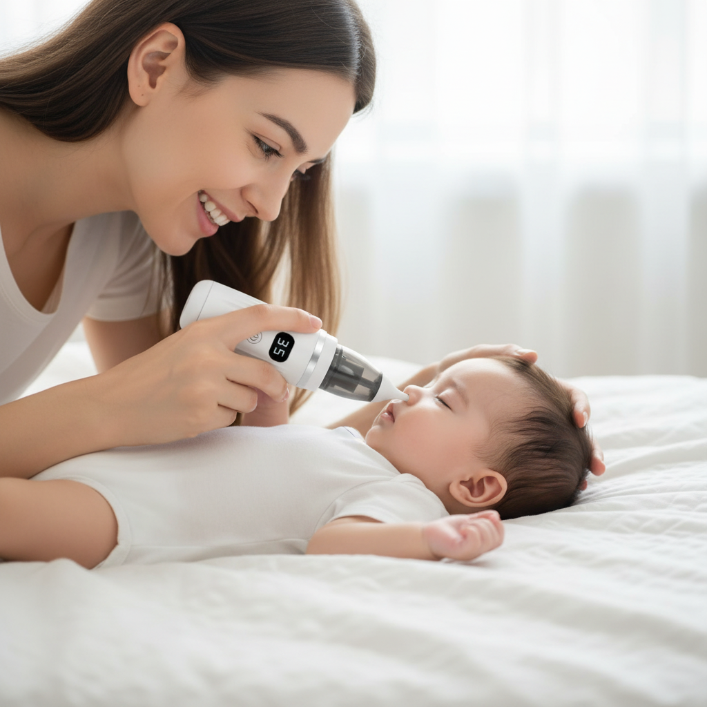 Mamá con aspirador nasal bebé 2