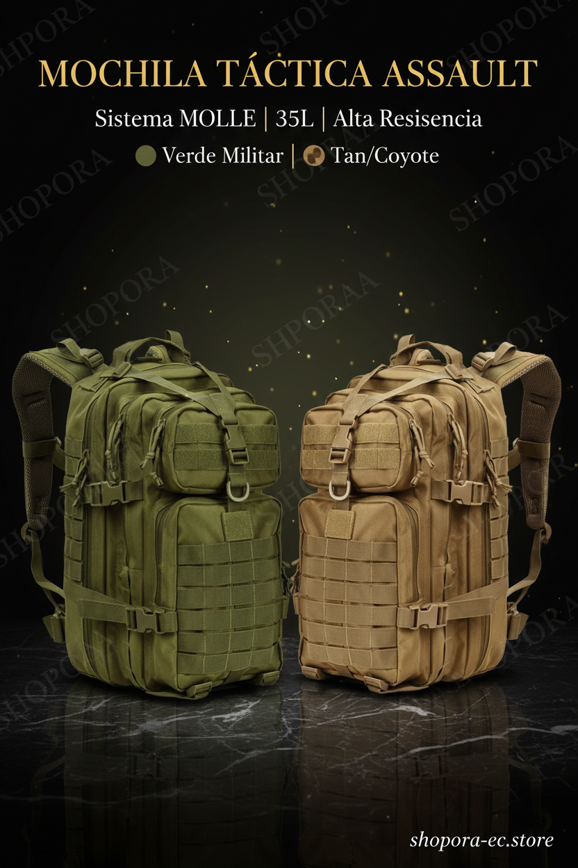 Mochila Táctica Assault Premium | Sistema MOLLE | 35L | Verde y Tan