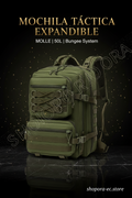 Mochila Táctica Expandible Premium | MOLLE | 50L | Bungee Frontal | Verde Militar
