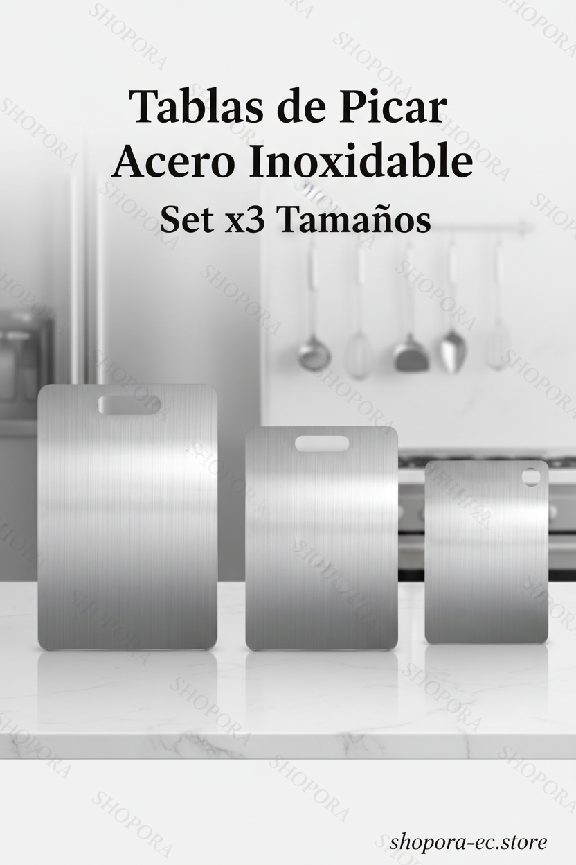 Cocina Tablas de Picar Acero Inoxidable Set x3 — Grande, Mediana y Pequeña